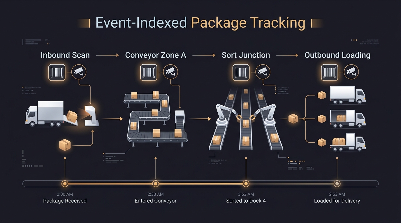 Barcode events linked to warehouse surveillance video