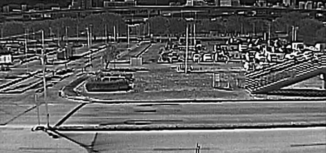 The same car park through the thermal sensor