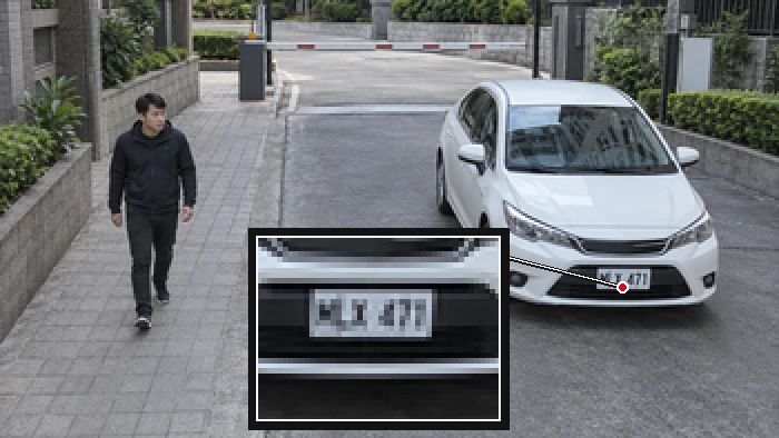 Recognition, full surveillance scene with enlarged plate detail