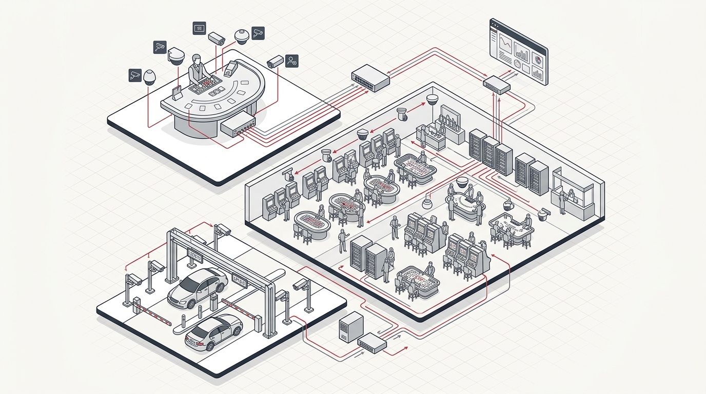 Casino Surveillance 2.5D Isometric Architecture Diagram